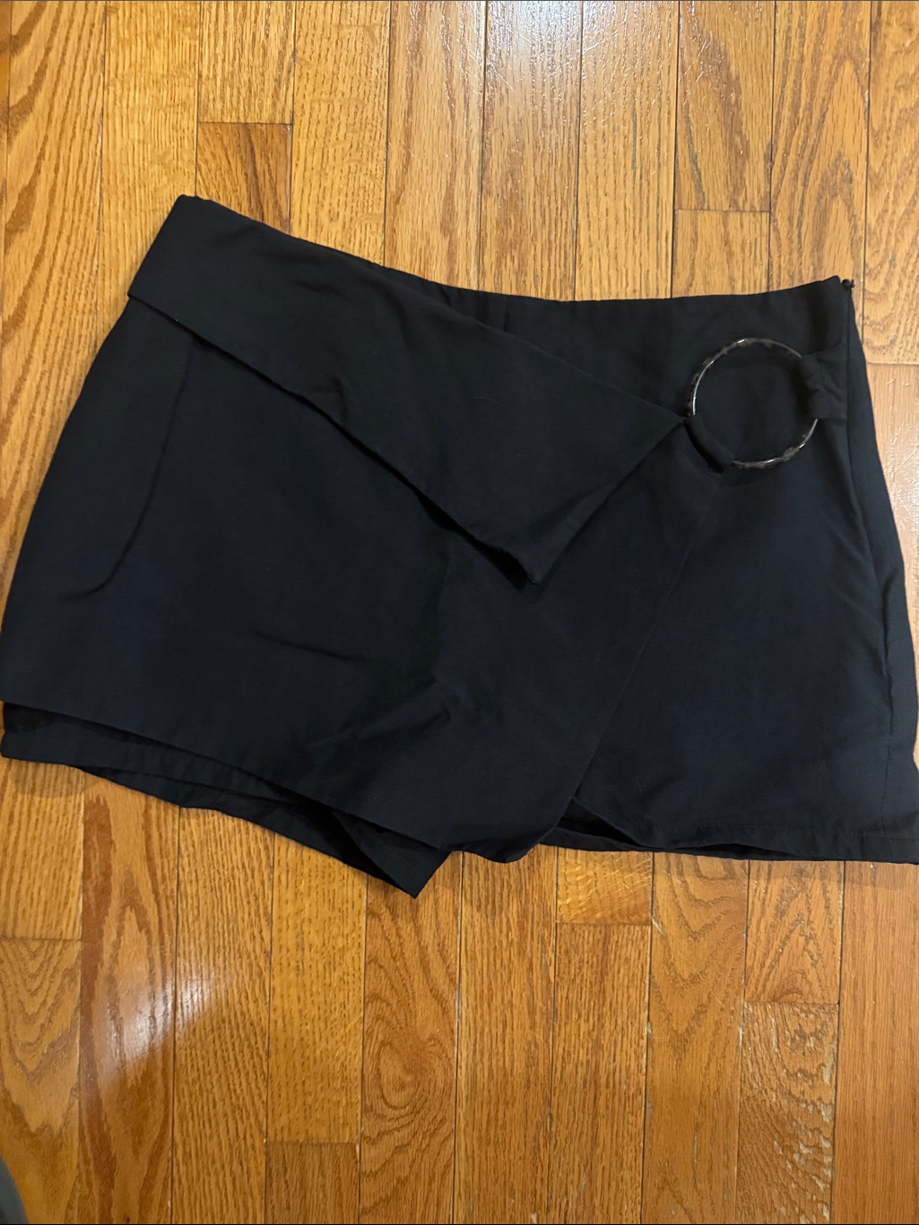 Zara Black Asymmetric Wrap Skort With O-Ring